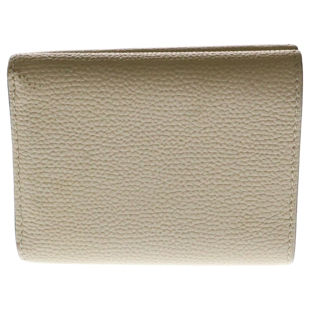 LOEWE(ロエベ) アナグラム ロゴプレート バーティカルウォレット レザー コンパクトウォレット 三つ折り財布 シルバー金具 ベージュ