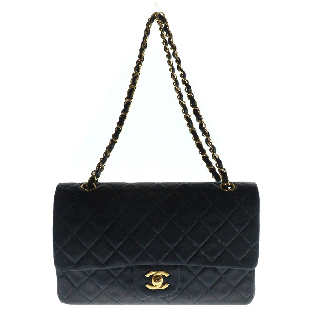 CHANEL(シャネル) マトラッセ25 ダブルフラップ ダブルチェーン ショルダーバッグ ブラック ラムスキン ゴールド金具