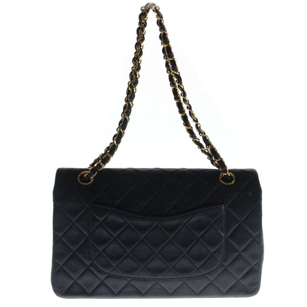 CHANEL(シャネル) マトラッセ25 ダブルフラップ ダブルチェーン ショルダーバッグ ブラック ラムスキン ゴールド金具