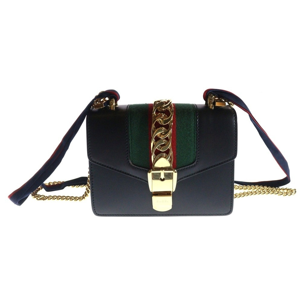 GUCCI(グッチ) シルヴィ スモール ショルダーバッグ チェーンバッグ ブラック ゴールド金具 レザー 421882
