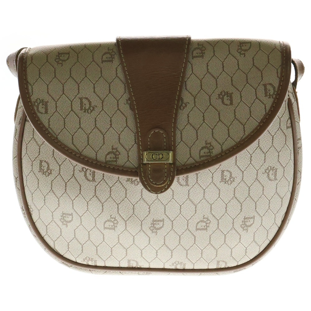 Christian Dior(クリスチャンディオール) ロゴ ハニカム柄 ショルダーポシェット ショルダーバッグ クリーム×ブラウン