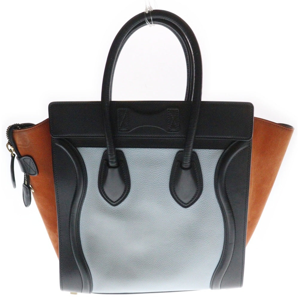 CELINE(セリーヌ) ラゲージ マイクロ ハンドバッグ トートバッグ ブラック×オレンジ×ライトブルー レザー ゴールド金具