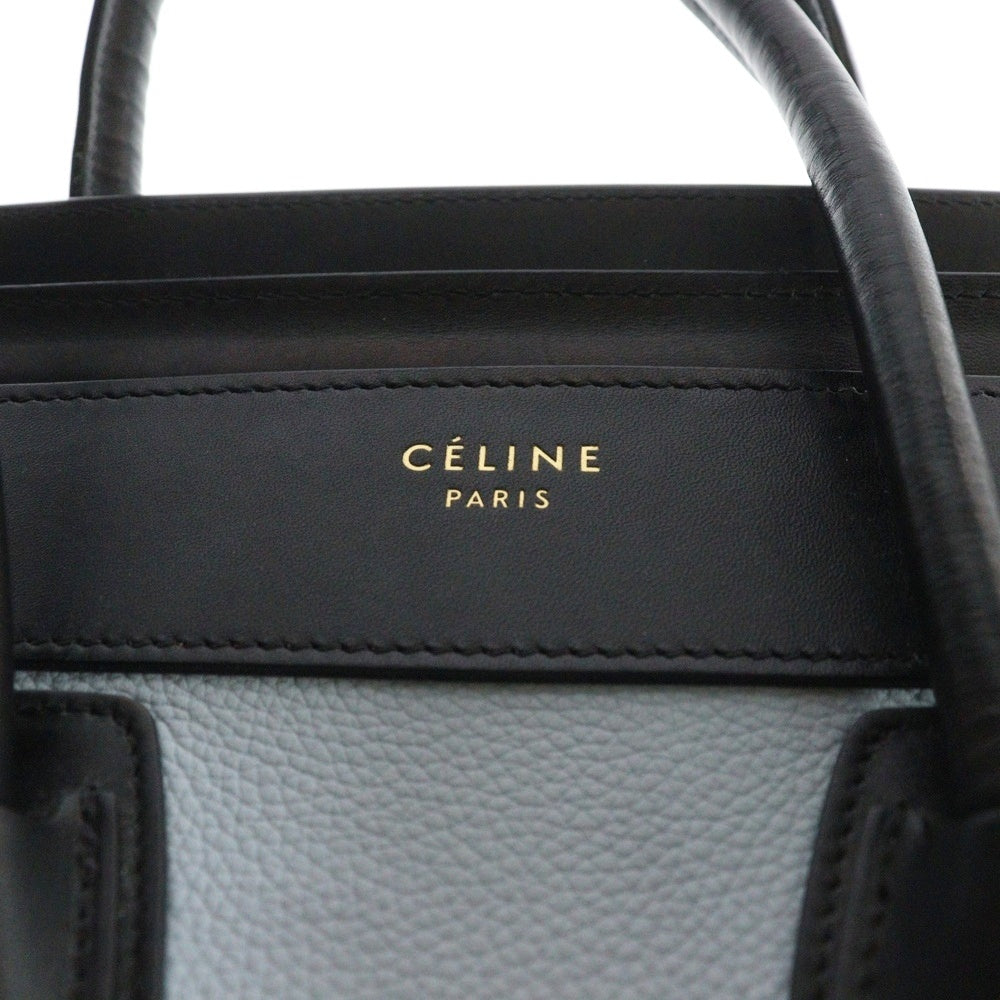 CELINE(セリーヌ) ラゲージ マイクロ ハンドバッグ トートバッグ ブラック×オレンジ×ライトブルー レザー ゴールド金具