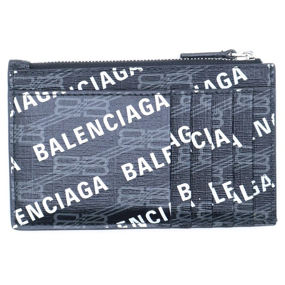 BALENCIAGA(バレンシアガ) ロゴ フラグメントケース カードケース 名刺入れ コインケース ブラック シルバー金具 レザー 640535