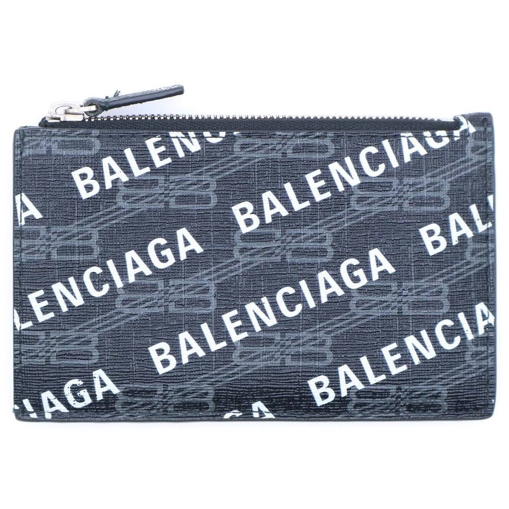 BALENCIAGA(バレンシアガ) ロゴ フラグメントケース カードケース 名刺入れ コインケース ブラック シルバー金具 レザー 640535
