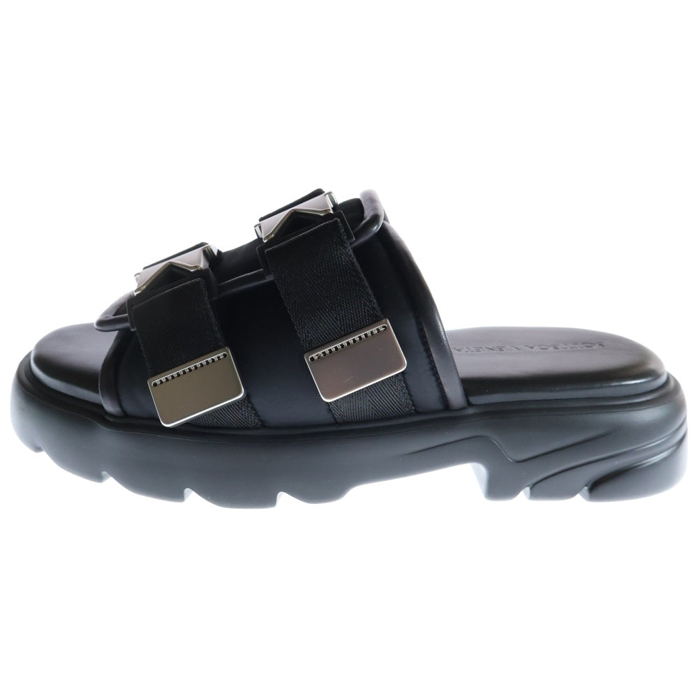 BOTTEGA VENETA(ボッテガヴェネタ) FLASH フラッシュ ダブルバックル レザー ナイロン フラットサンダル ブラック/シルバー