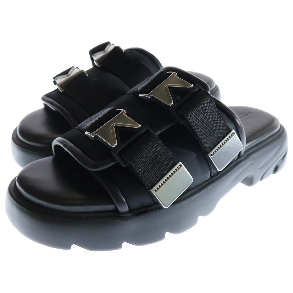 BOTTEGA VENETA(ボッテガヴェネタ) FLASH フラッシュ ダブルバックル レザー ナイロン フラットサンダル ブラック/シルバー