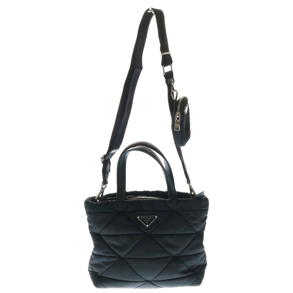 PRADA(プラダ) Re-Nylon リナイロン トライアングルロゴ パデット 2WAY キルティングハンドバッグ ショルダーバッグ ブラック レディース 1BG373
