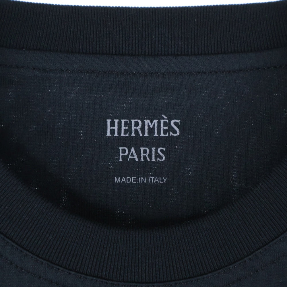 HERMES(エルメス) ツイルレーヌ チェーンプリント クルーネック 半袖Tシャツ カットソー ブラック