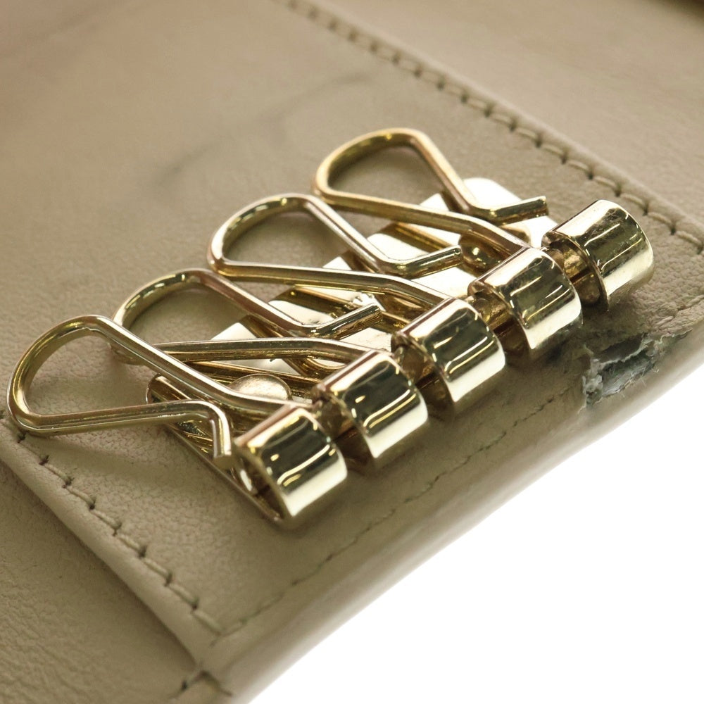 Christian Dior(クリスチャンディオール) キーケース キーリング キーホルダー バッグチャーム ベージュ ゴールド金具 レザー