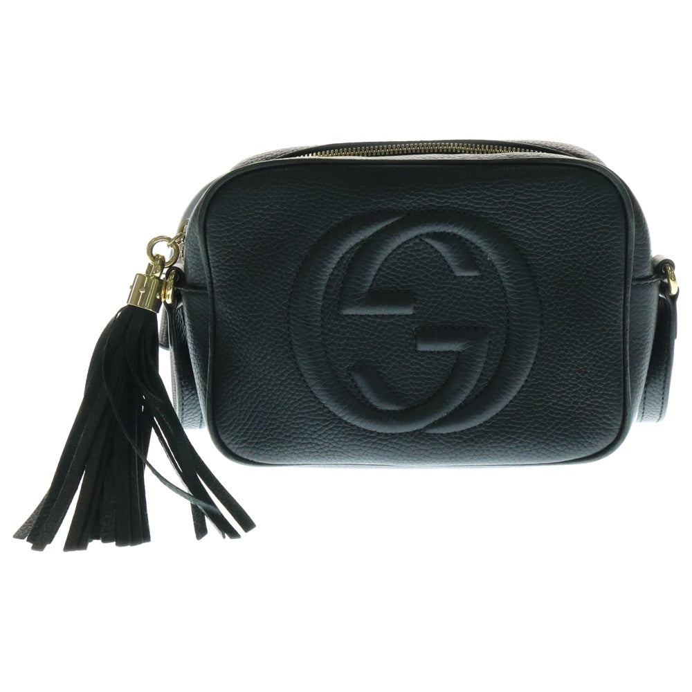 GUCCI(グッチ) インターロッキングGロゴ ソーホー タッセル レザー ショルダーバッグ ゴールド金具 ブラック 308364