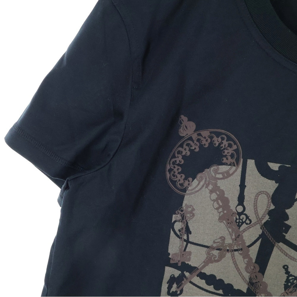 HERMES(エルメス) カルトゥッシュ キー チェーン プリント クルーネック 半袖 ロング Tシャツ カットソー ワンピース ドレス ブラック レディース
