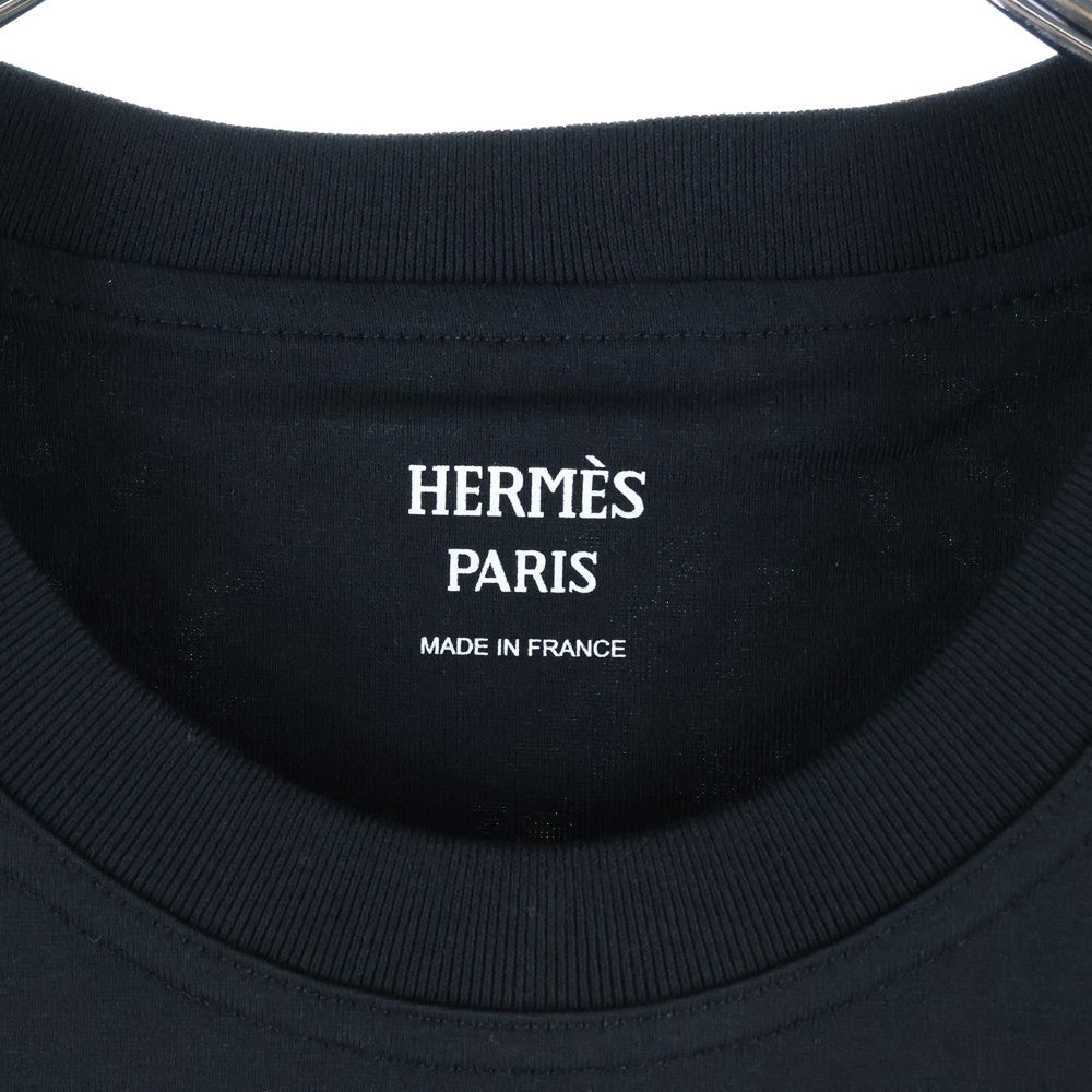 HERMES(エルメス) カルトゥッシュ キー チェーン プリント クルーネック 半袖 ロング Tシャツ カットソー ワンピース ドレス ブラック レディース