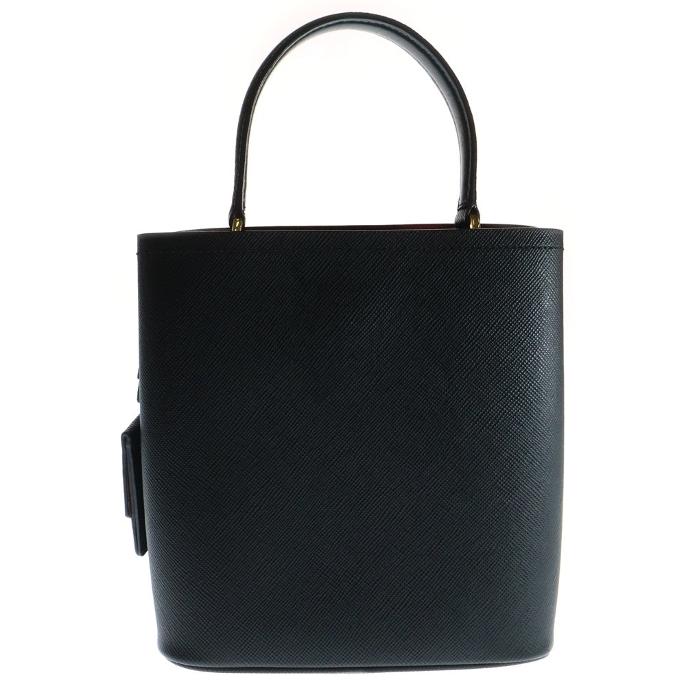 PRADA(プラダ) パニエ サフィアーノレザー トライアングルロゴプレート 2WAY ハンド ショルダーバッグ ゴールド金具 ブラック 1BA212