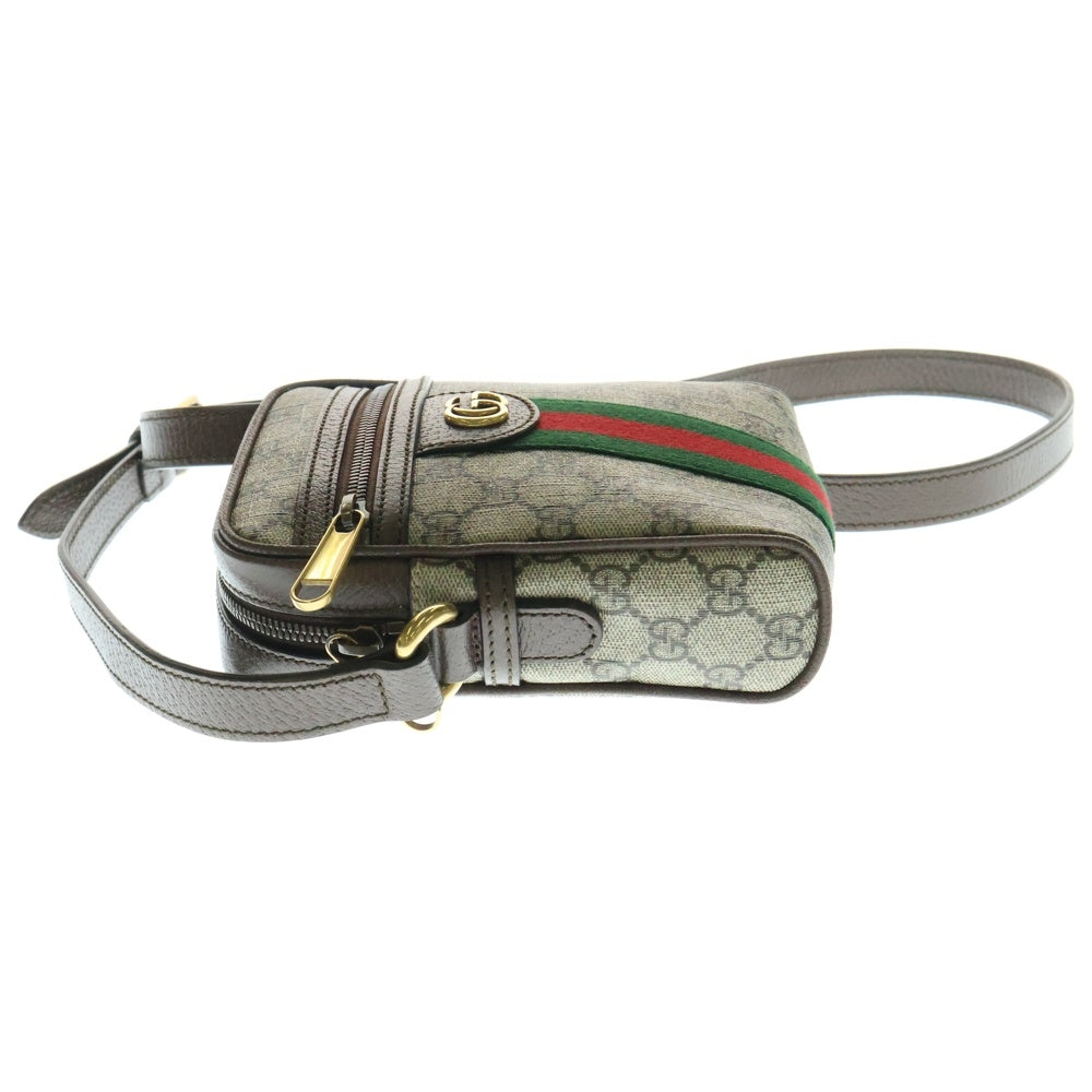 GUCCI(グッチ) オフィディア GGスプリーム ショルダーバッグ ミニバッグ ブラウン×ベージュ ゴールド金具 レザー×PVC 598127