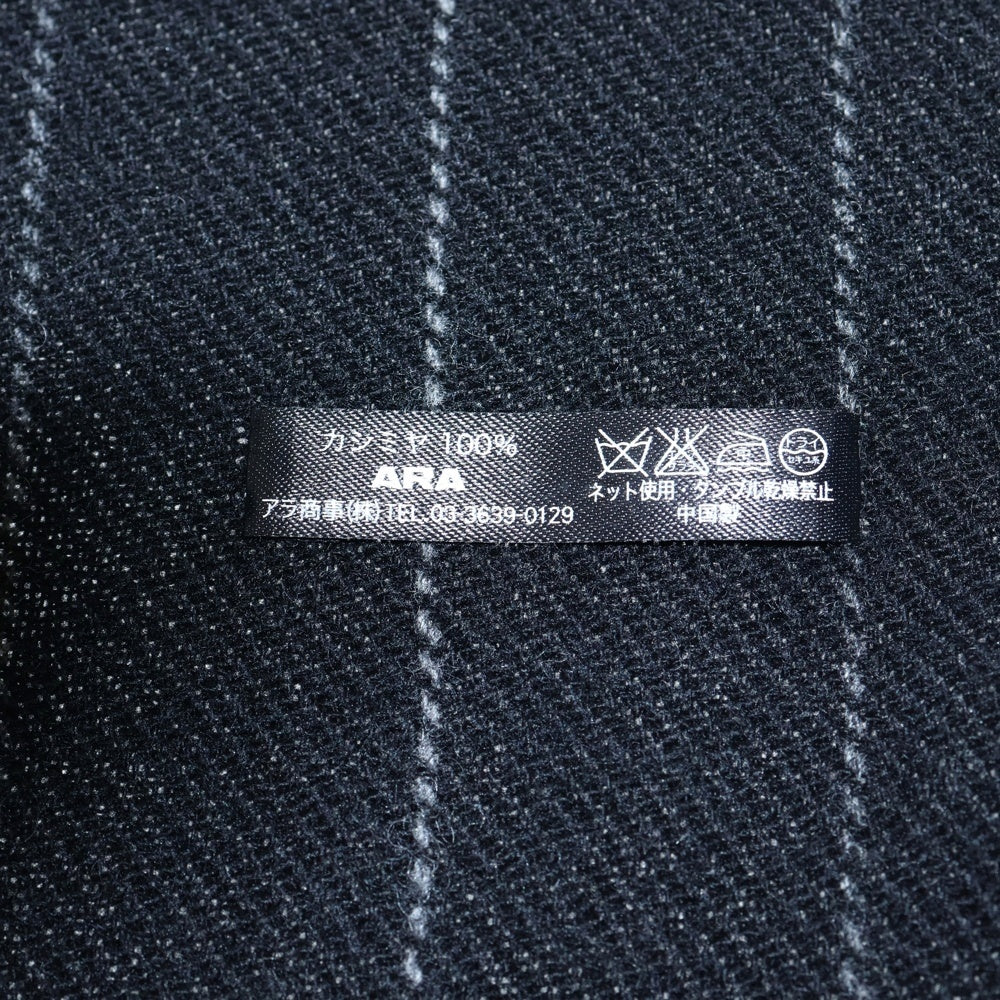 Calvin Klein(カルバンクライン) フリンジ付ストライプ柄カシミヤマフラー ブラック