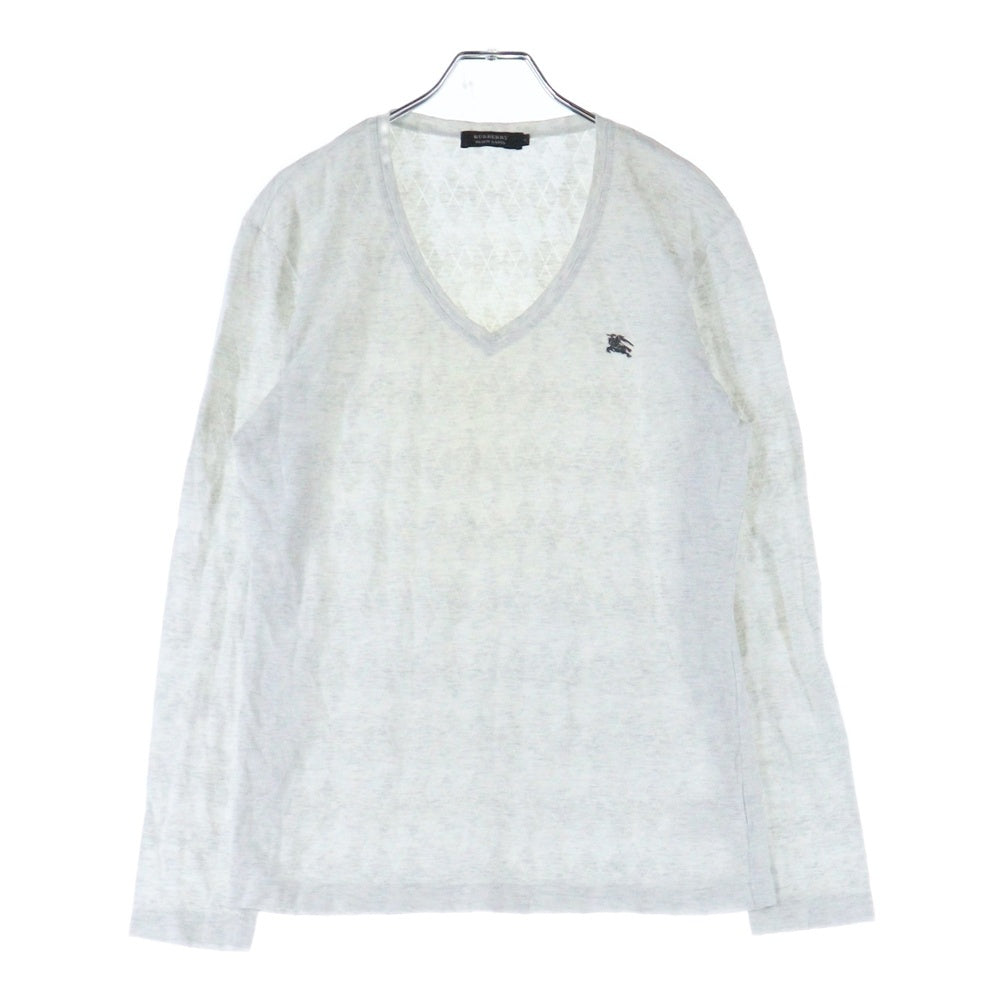 BURBERRY BLUE LABEL(バーバリーブルーレーベル) ワンポイントロゴ刺繍 Vネック ロングスリーブ 長袖Tシャツ カットソー グレー