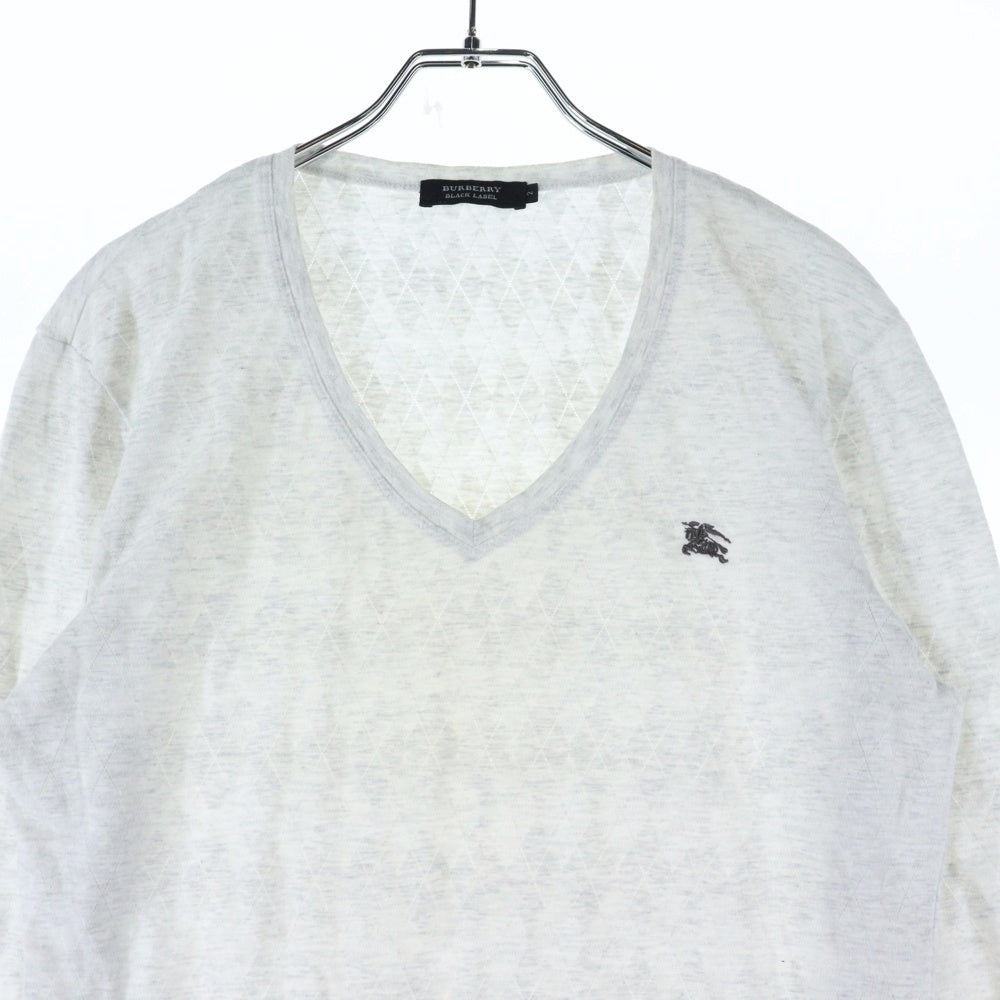 BURBERRY BLUE LABEL(バーバリーブルーレーベル) ワンポイントロゴ刺繍 Vネック ロングスリーブ 長袖Tシャツ カットソー グレー