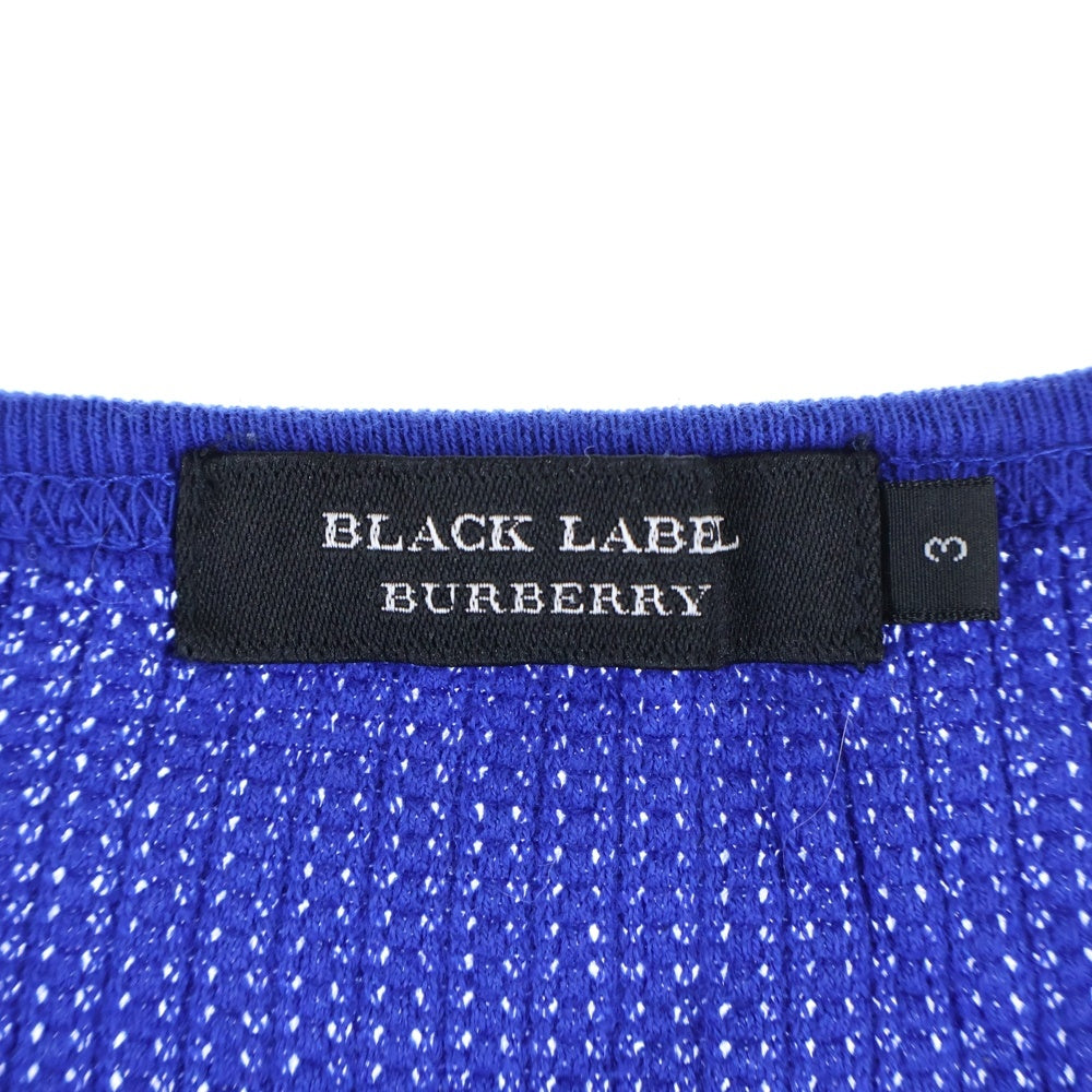 BURBERRY BLACK LABEL(バーバリー ブラックレーベル) ワンポイントロゴ刺繍 Vネック ワッフル生地 長袖Tシャツ カットソー ブルー D1P24-123-25