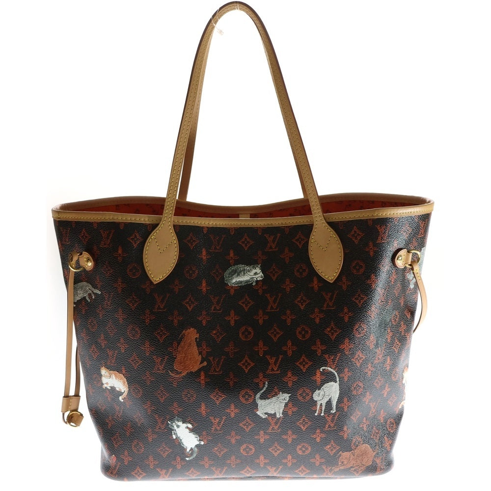 LOUIS VUITTON(ルイヴィトン) キャットグラム ネヴァーフルMM ポーチ付レザートートバッグ ブラウン/オレンジ レディース M44441