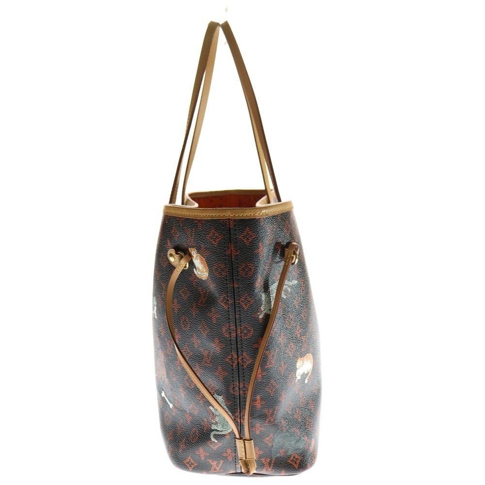 LOUIS VUITTON(ルイヴィトン) キャットグラム ネヴァーフルMM ポーチ付レザートートバッグ ブラウン/オレンジ レディース M44441