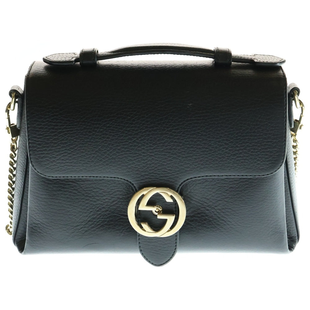 GUCCI(グッチ) インターロッキングG 2WAYチェーンショルダーバッグ ハンドバッグ ブラック ゴールド金具 レザー 510302