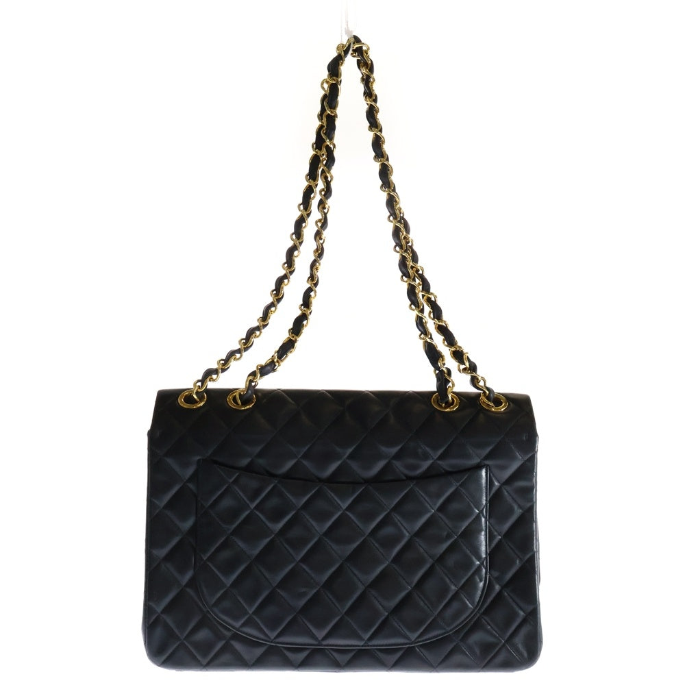 CHANEL(シャネル) デカマトラッセ30 ラムスキン レザー ココマーク シングルフラップ ダブルチェーン ショルダーバッグ ゴールド金具 ブラック 3番台