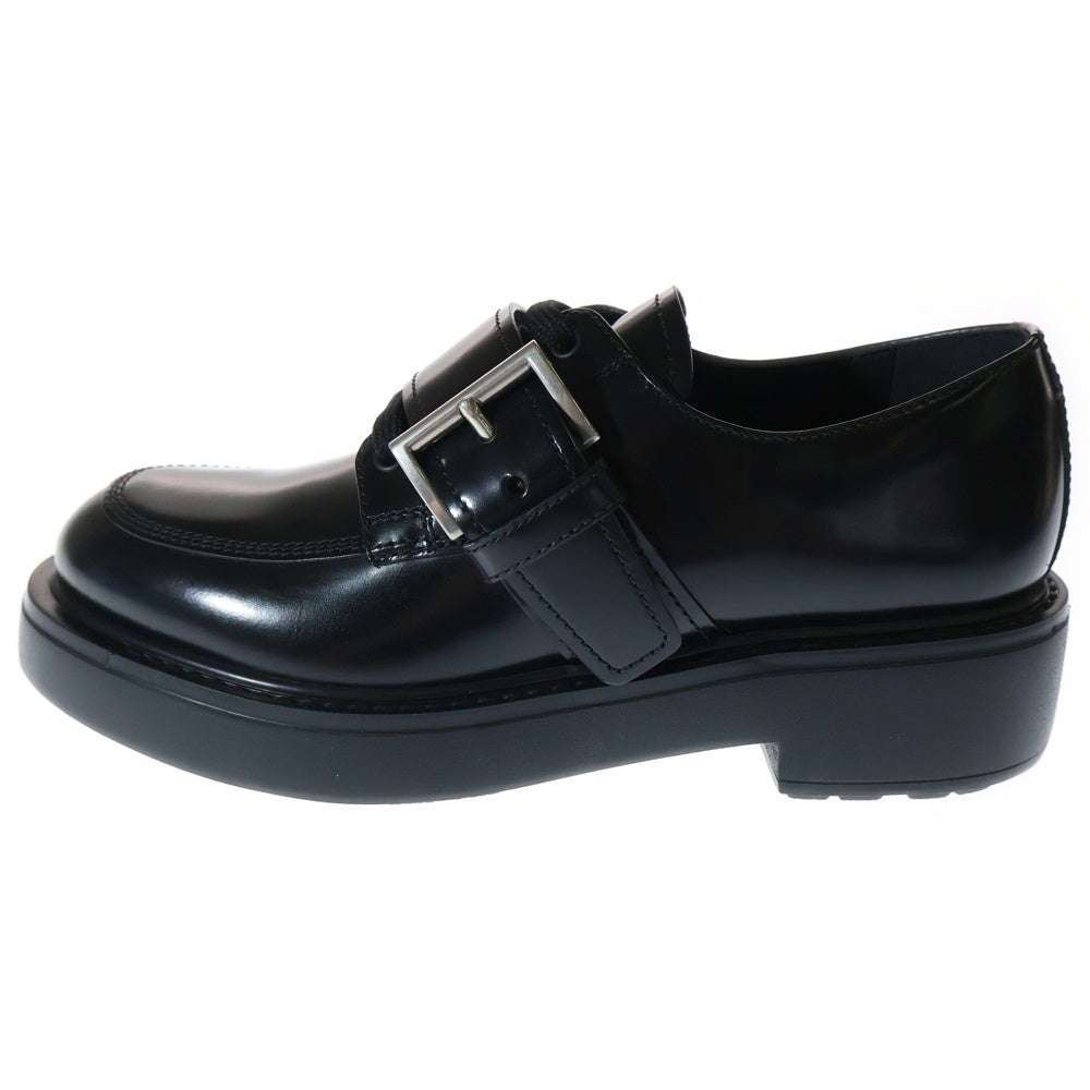 PRADA(プラダ) ブラッシュドレザー ベルトデザイン レースアップ ローカットシューズ ブラック レディース 1E590N