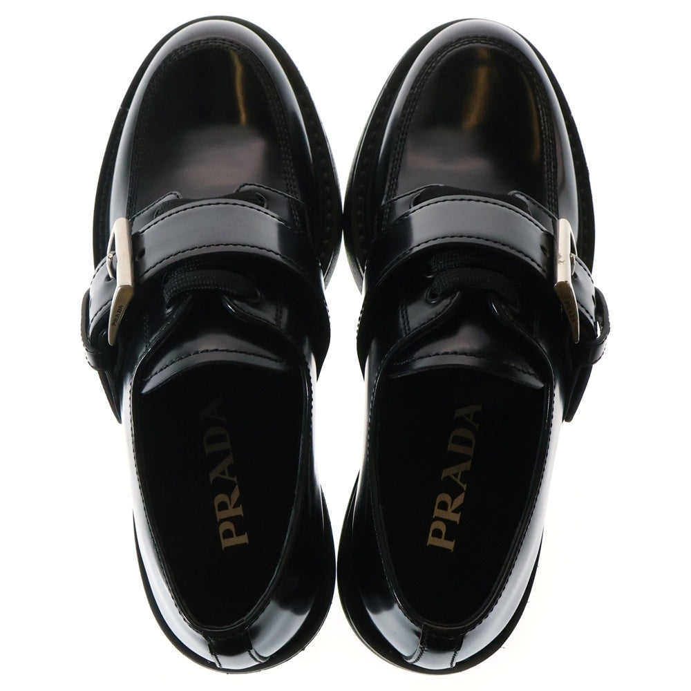 PRADA(プラダ) ブラッシュドレザー ベルトデザイン レースアップ ローカットシューズ ブラック レディース 1E590N