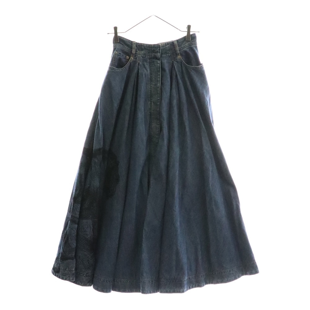 Christian Dior(クリスチャンディオール) BEE タイガー刺繍プリント タック入デニムロングスカート ブルー 252J27Y3584