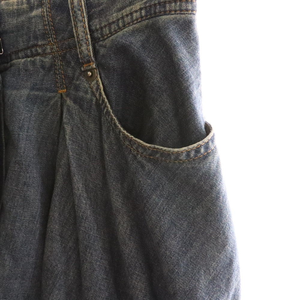 Christian Dior(クリスチャンディオール) BEE タイガー刺繍プリント タック入デニムロングスカート ブルー 252J27Y3584