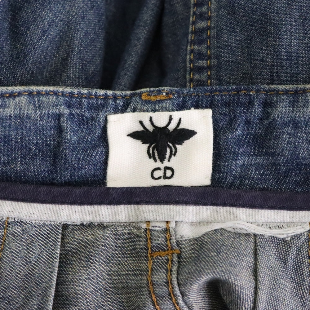 Christian Dior(クリスチャンディオール) BEE タイガー刺繍プリント タック入デニムロングスカート ブルー 252J27Y3584