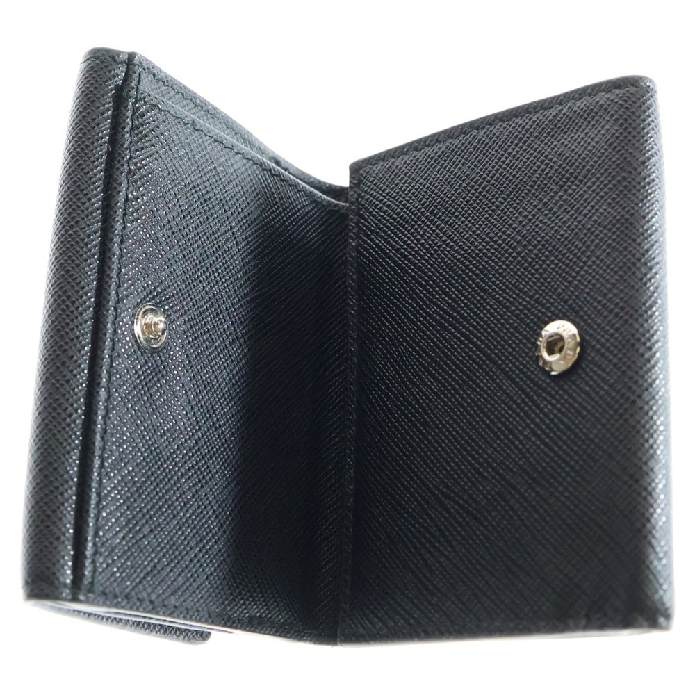 PRADA(プラダ) サフィアーノ 三つ折り財布 コンパクトウォレット コインケース ブラック シルバー金具 レザー 2MH042