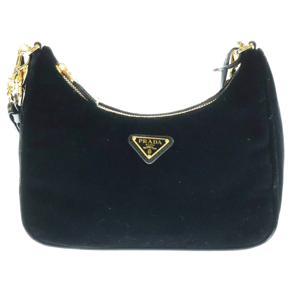 PRADA(プラダ) ワンショルダー チェーンハンドバッグ ショルダーバッグ ベロア ベルベット ブラック ゴールド金具 1BC204