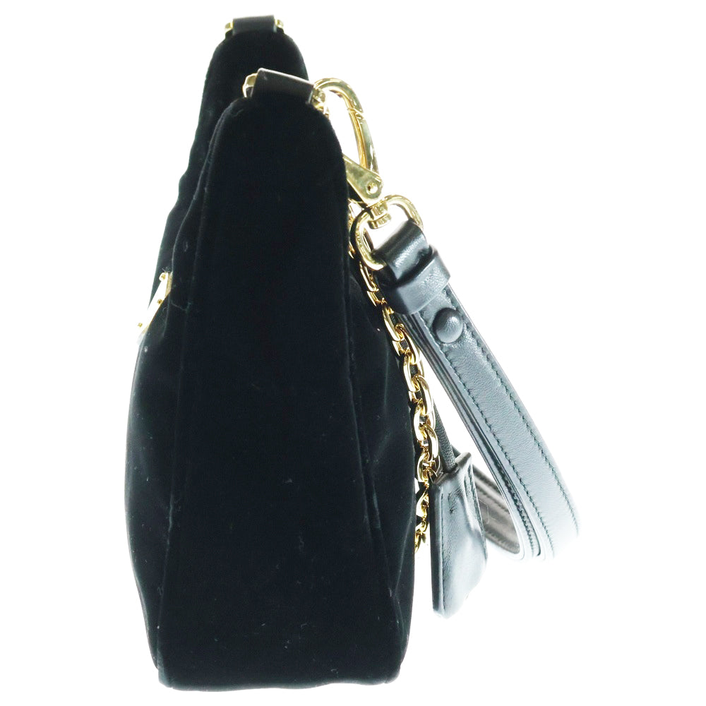 PRADA(プラダ) ワンショルダー チェーンハンドバッグ ショルダーバッグ ベロア ベルベット ブラック ゴールド金具 1BC204