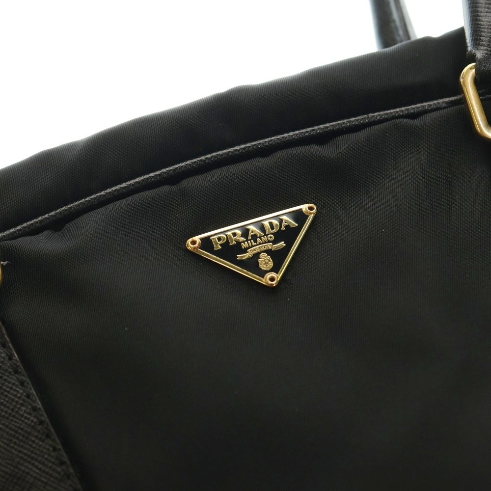 PRADA(プラダ) トライアングルロゴ テスート レザー切替ナイロンハンドバッグ ブラック レディース BL0106
