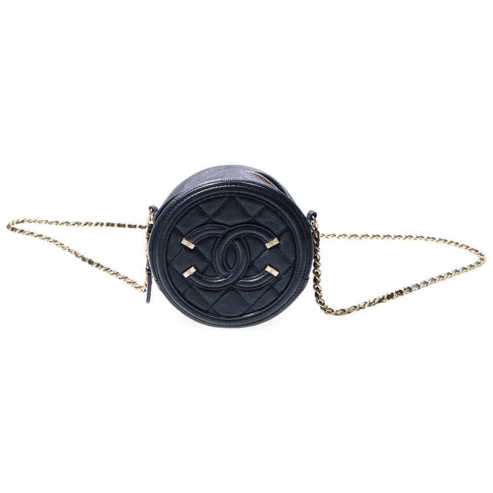 CHANEL(シャネル) CCフィリグリー チェーンショルダーバッグ ミニバッグ ブラック キャビアスキン ゴールド金具 レディース