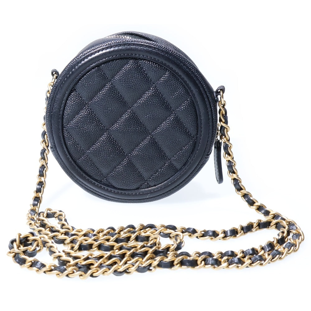 CHANEL(シャネル) CCフィリグリー チェーンショルダーバッグ ミニバッグ ブラック キャビアスキン ゴールド金具 レディース