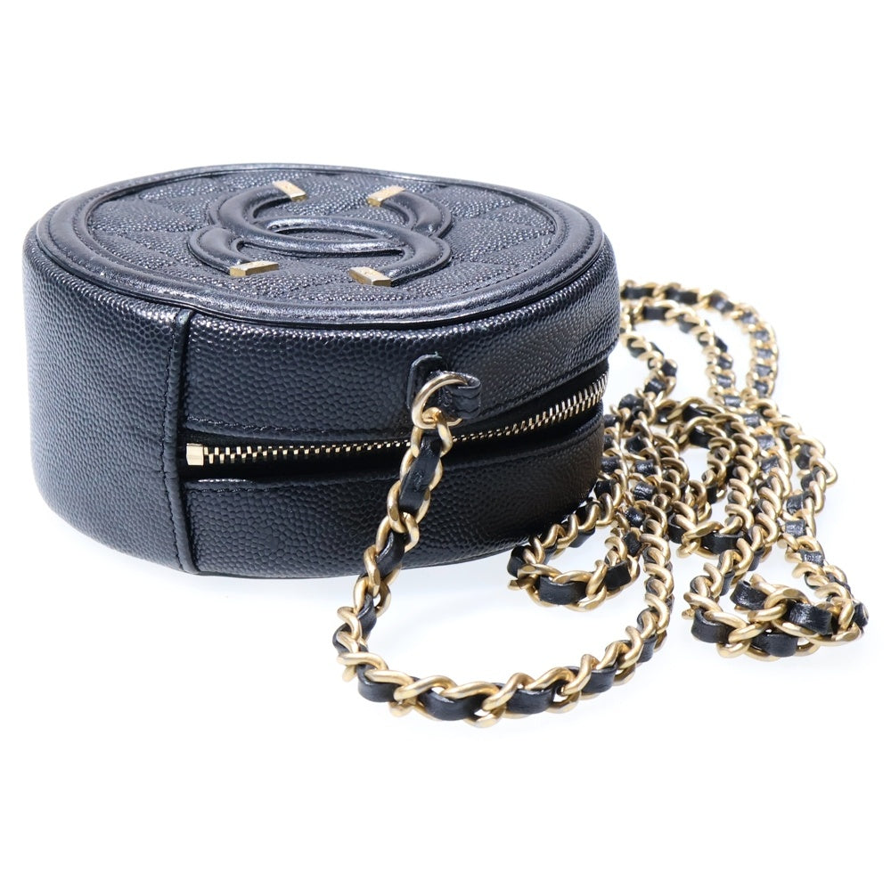 CHANEL(シャネル) CCフィリグリー チェーンショルダーバッグ ミニバッグ ブラック キャビアスキン ゴールド金具 レディース
