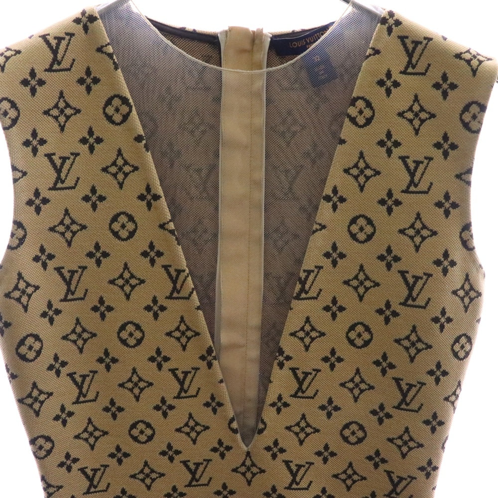 LOUIS VUITTON(ルイヴィトン) 24SS モノグラム総柄 ジャガード シースルー切り替え ノースリーブ ミディアム タイト ワンピース ドレス ブラウン レディース RW241WD DTJ FQDR33
