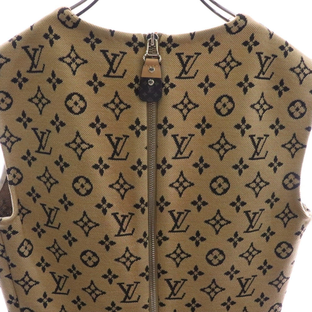 LOUIS VUITTON(ルイヴィトン) 24SS モノグラム総柄 ジャガード シースルー切り替え ノースリーブ ミディアム タイト ワンピース ドレス ブラウン レディース RW241WD DTJ FQDR33