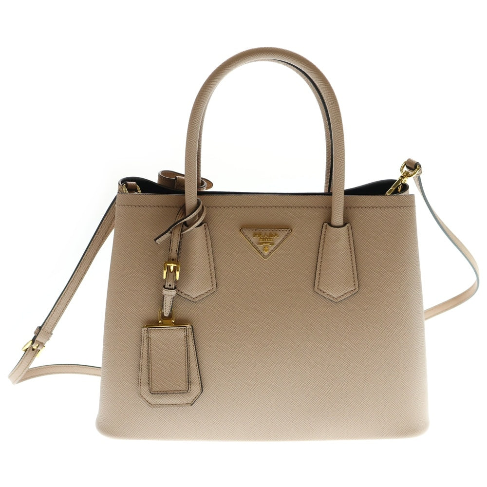 PRADA(プラダ) ドゥーブレ ミディアム サフィアーノ 2WAY ハンドバッグ ショルダーバッグ ピンク ベージュ 1BG887