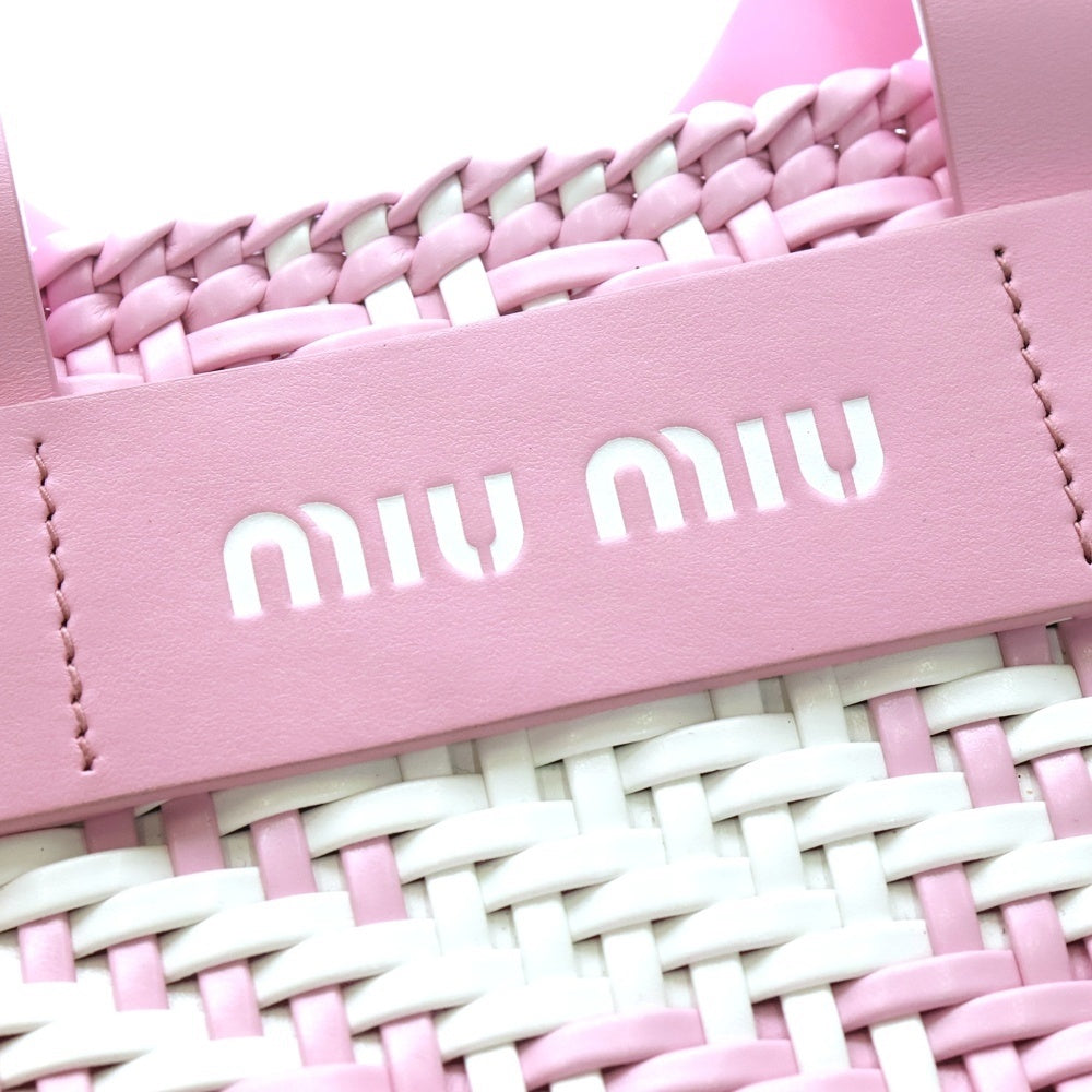 miumiu(ミュウミュウ) イントレッチオ レザー 2Wayハンドバッグ ショルダーバッグ トートバッグ ホワイト×ピンク シルバー金具 5BA077