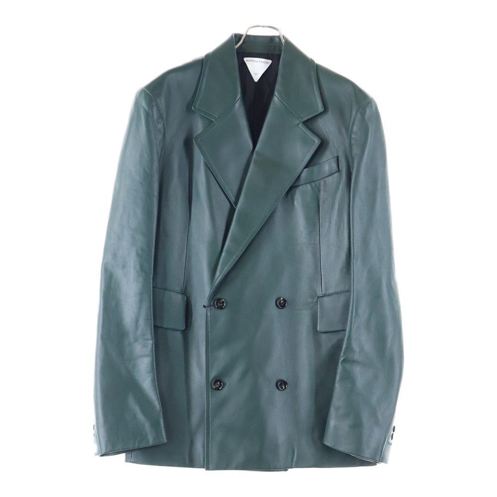 BOTTEGA VENETA(ボッテガヴェネタ) ラムスキン レザー ダブルブレスト テーラード ロングジャケット グリーン 745546 V2S10