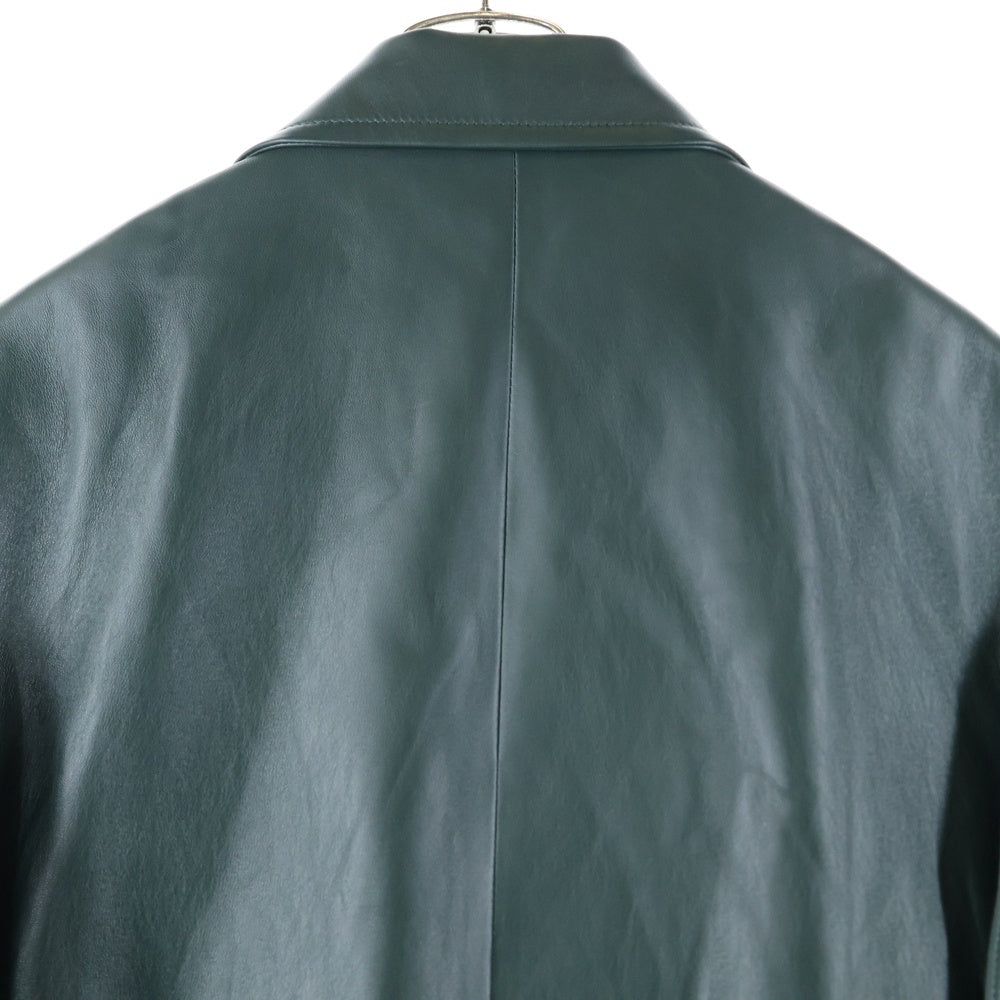 BOTTEGA VENETA(ボッテガヴェネタ) ラムスキン レザー ダブルブレスト テーラード ロングジャケット グリーン 745546 V2S10