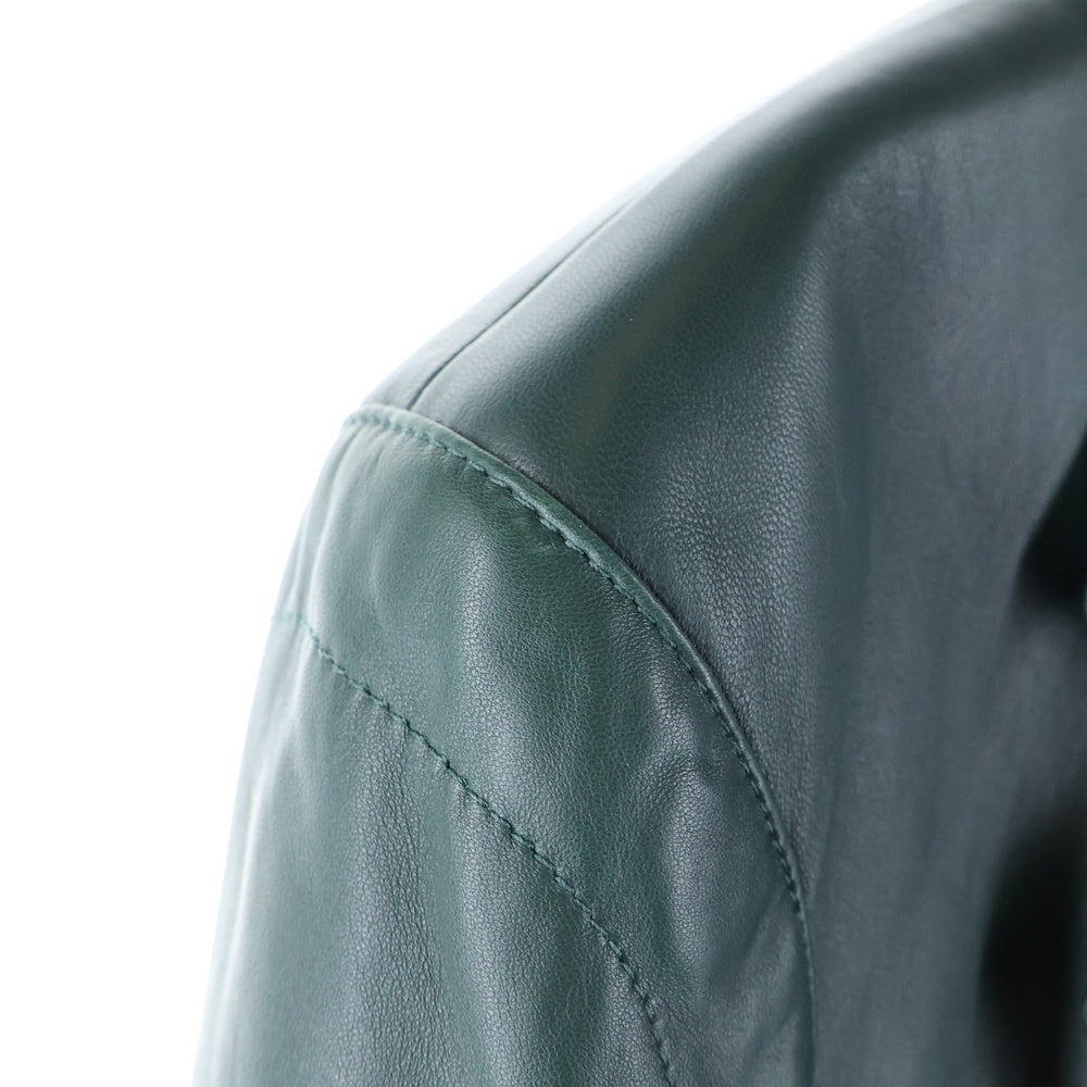 BOTTEGA VENETA(ボッテガヴェネタ) ラムスキン レザー ダブルブレスト テーラード ロングジャケット グリーン 745546 V2S10