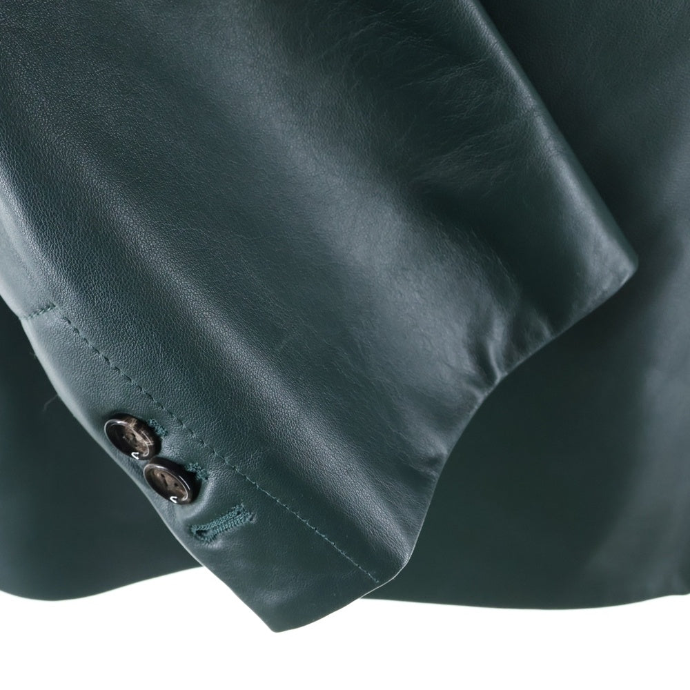 BOTTEGA VENETA(ボッテガヴェネタ) ラムスキン レザー ダブルブレスト テーラード ロングジャケット グリーン 745546 V2S10