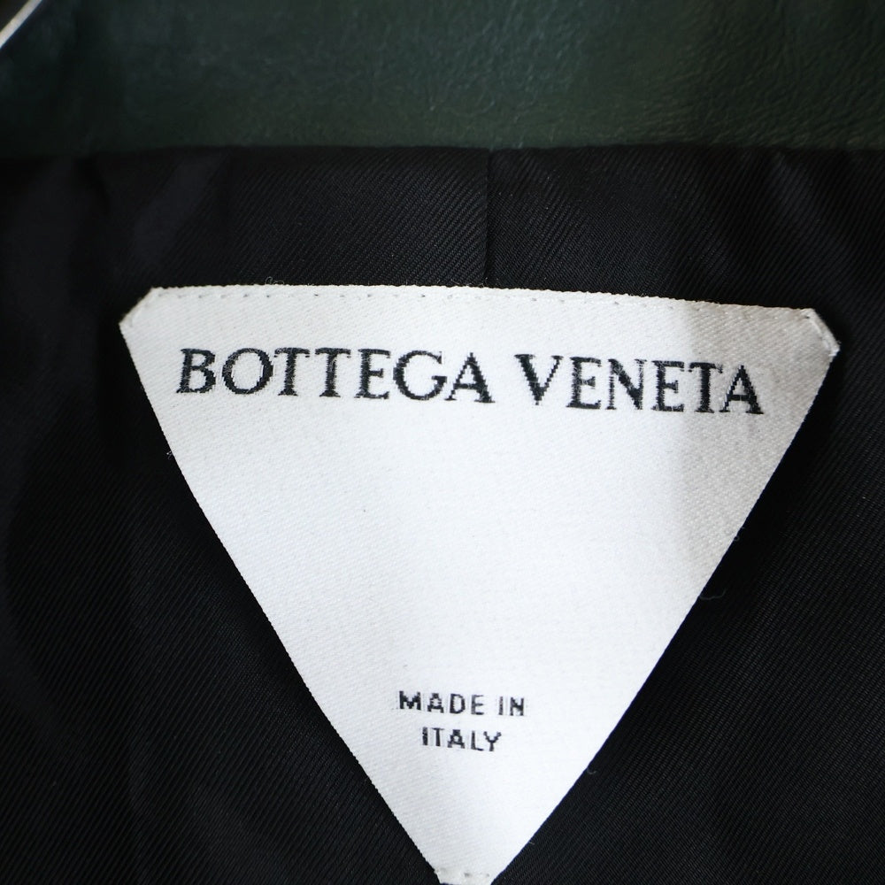 BOTTEGA VENETA(ボッテガヴェネタ) ラムスキン レザー ダブルブレスト テーラード ロングジャケット グリーン 745546 V2S10