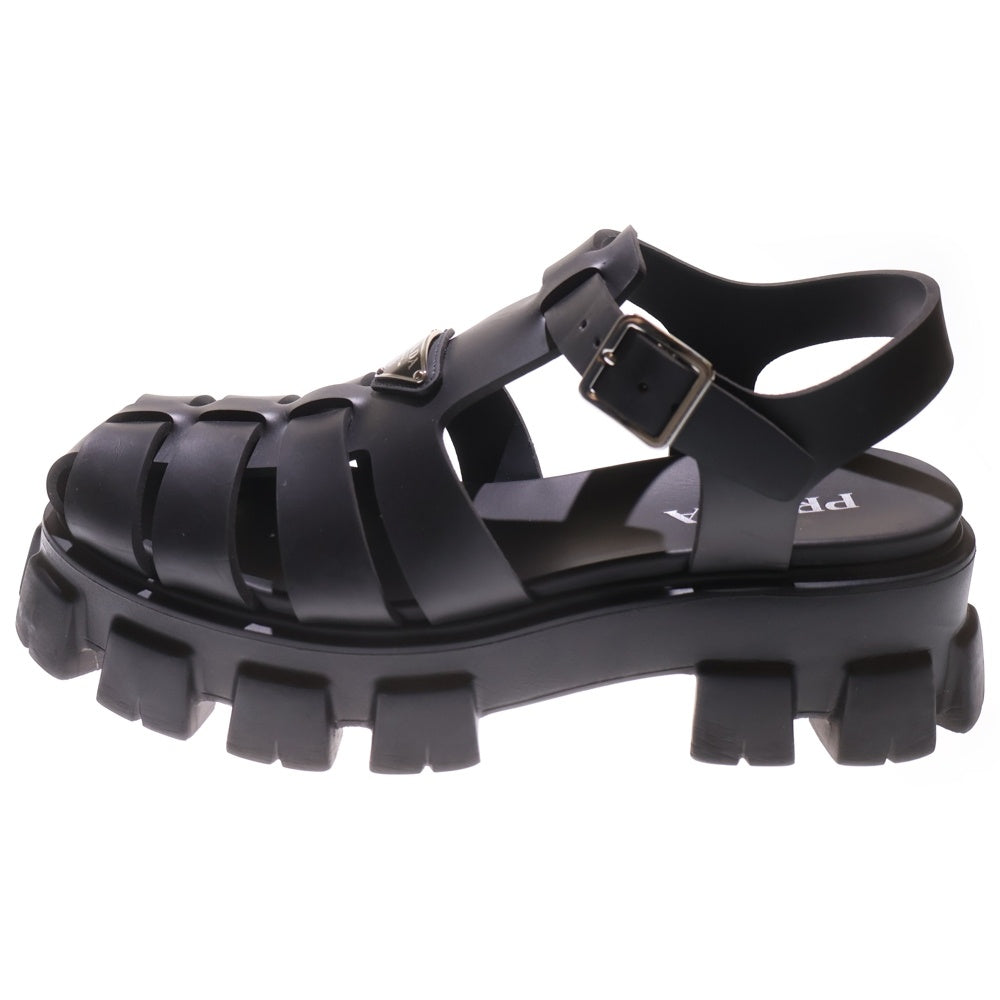 PRADA(プラダ) モノリス トライアングルロゴプレート ラバー ストラップ 厚底 サンダル ブラック