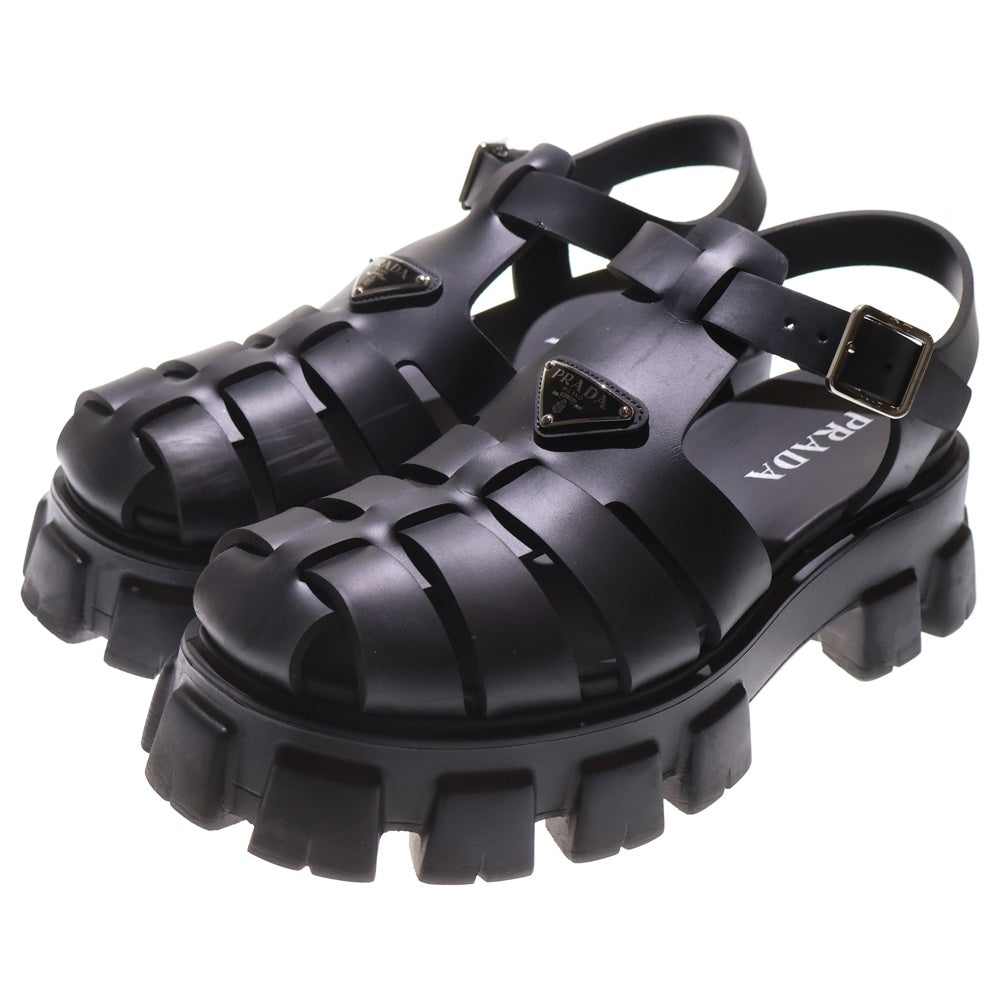 PRADA(プラダ) モノリス トライアングルロゴプレート ラバー ストラップ 厚底 サンダル ブラック